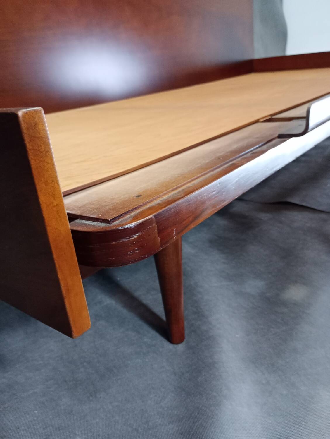 Jitona sobeslav sofa bed in walnut & boucle fabric, vintage czech 1960s