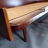 Jitona sobeslav sofa bed in walnut & boucle fabric, vintage czech 1960s