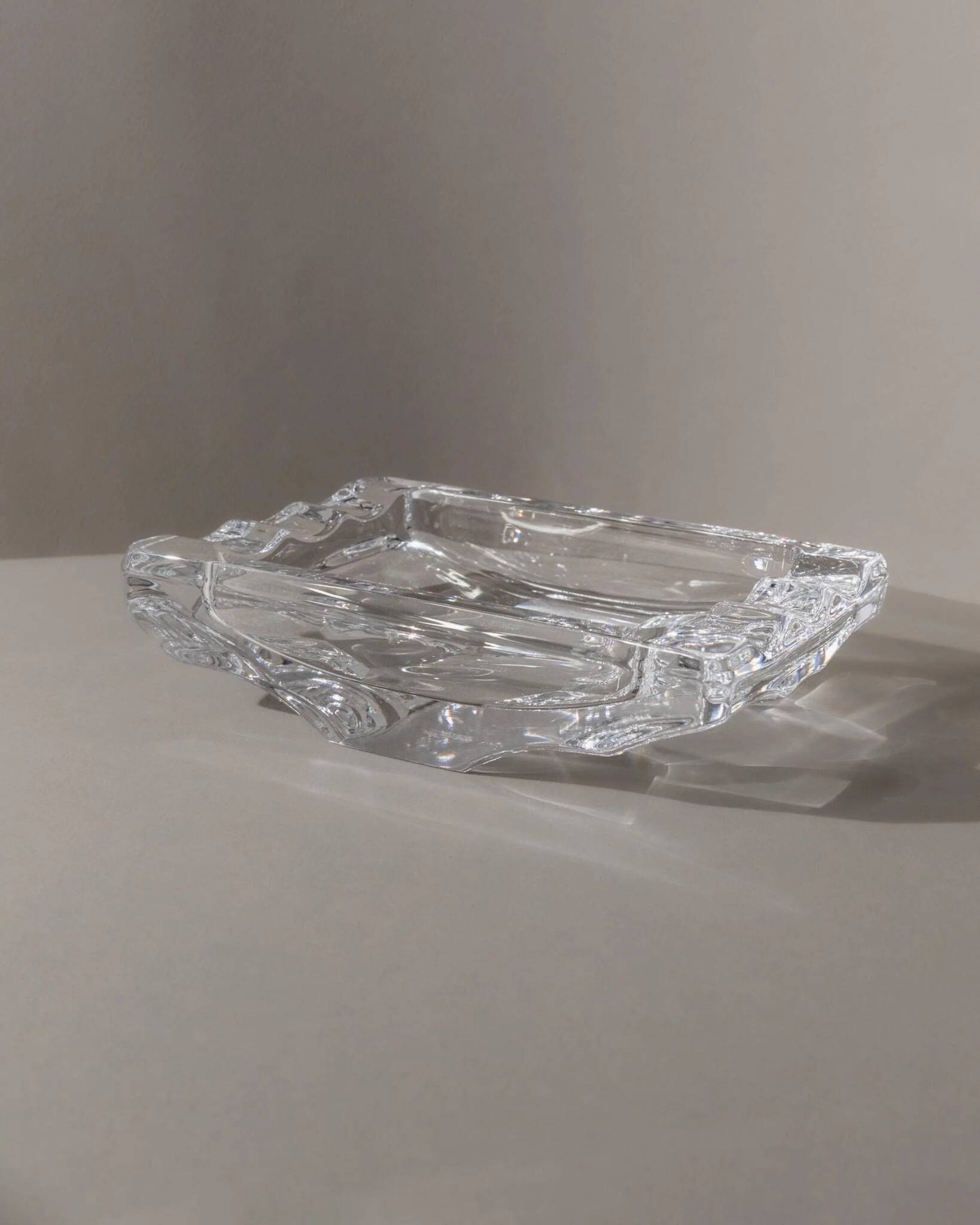 Large Vintage Clear Crystal Glass Ashtray by Sevres France - Structured Glass, 1970s French Table Decor