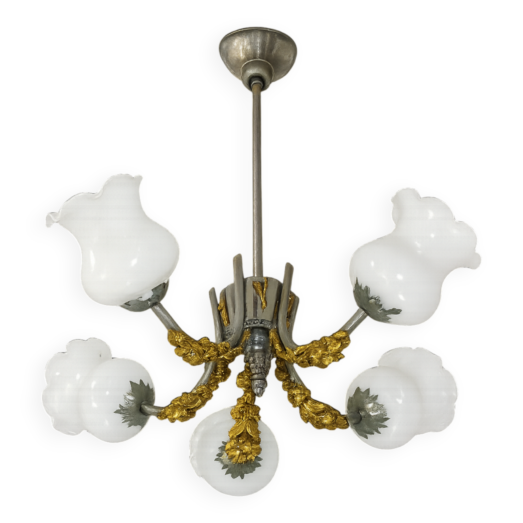 Lustre Art Nouveau vintage, années 1950 – 5 points lumineux