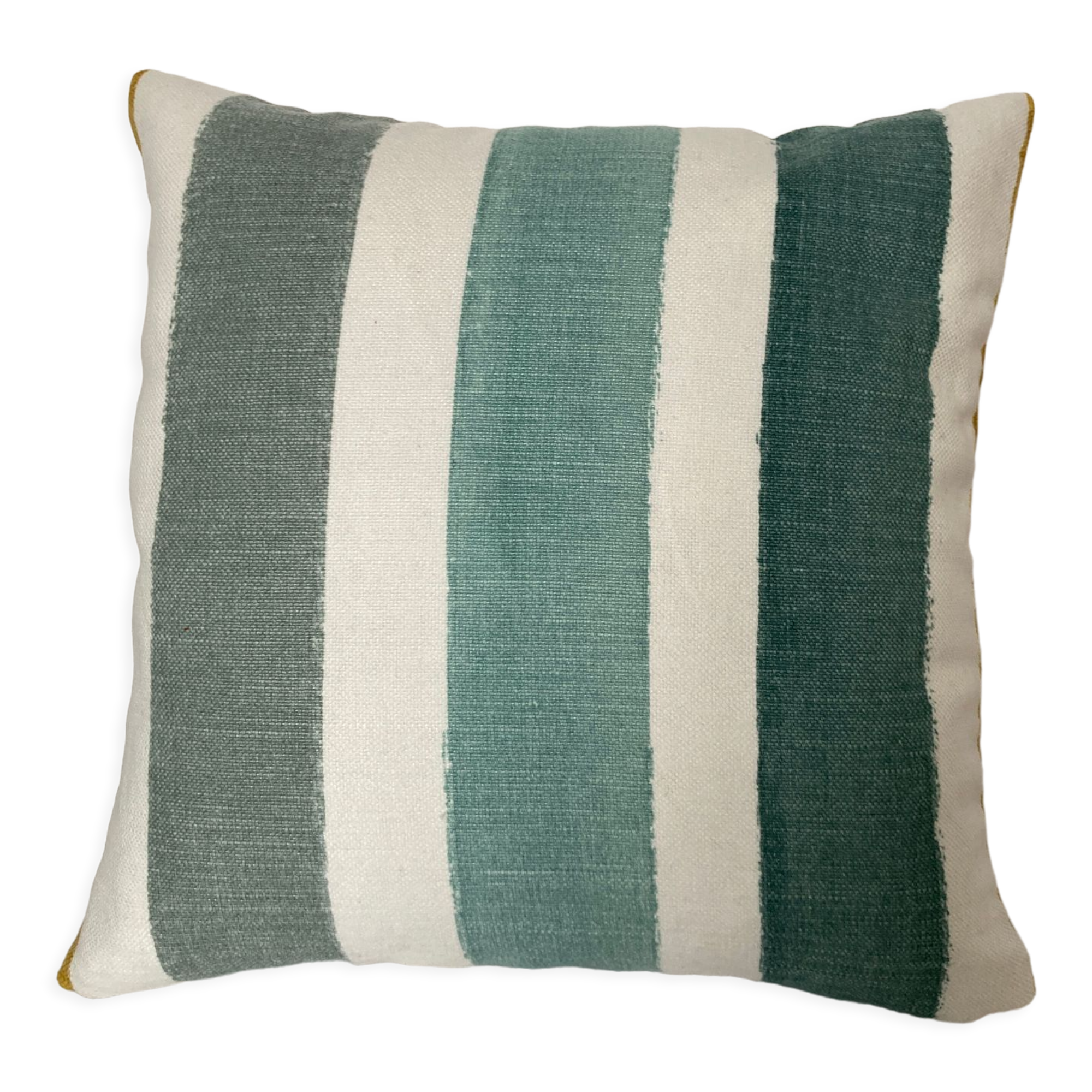 Two-sided stripe cushion solid green tones mustard