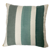 Coussin bi face rayure tons verts unie moutarde