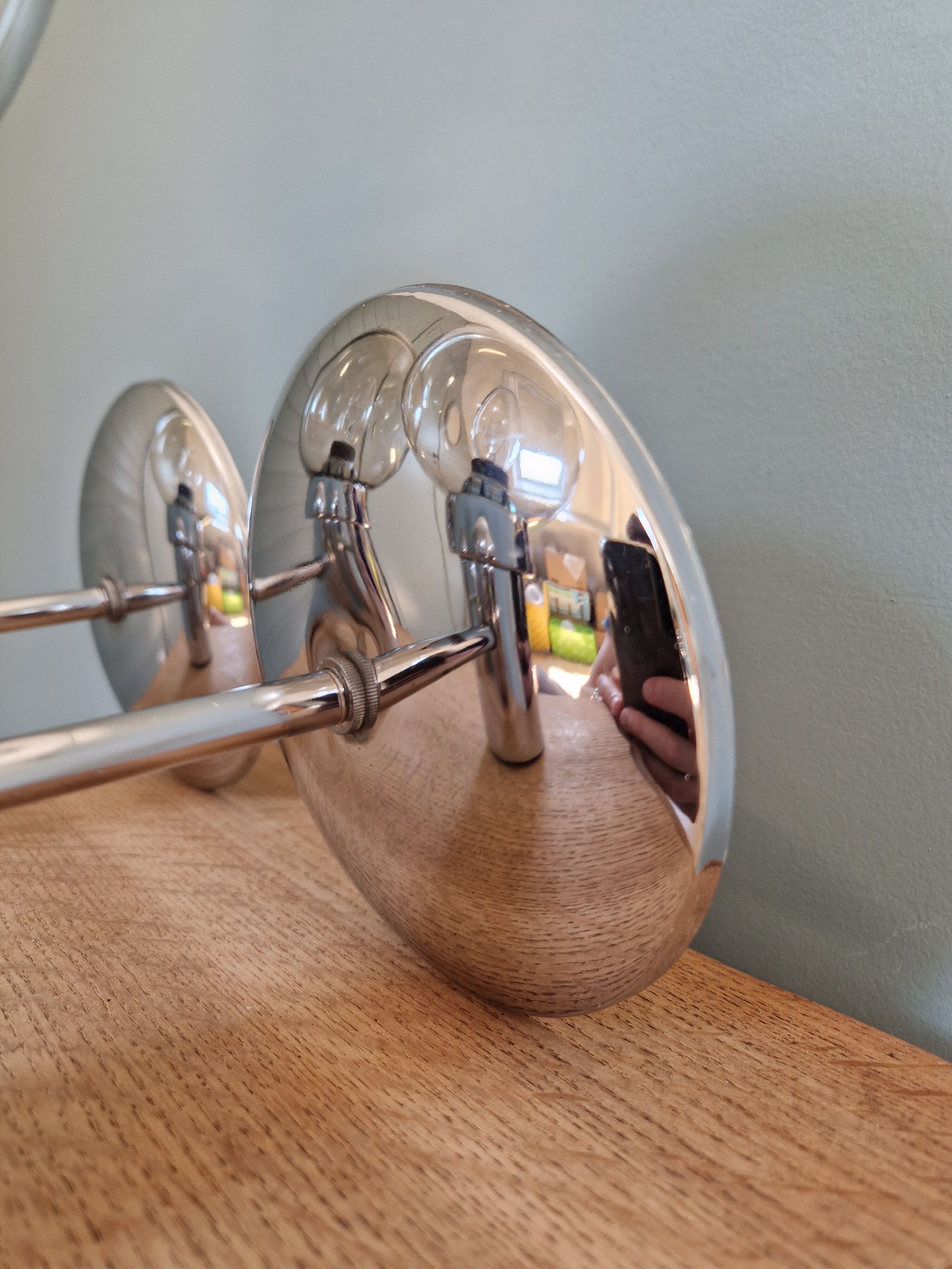 Pair of vintage wall lights in chromed metal and smoked glass, 70s