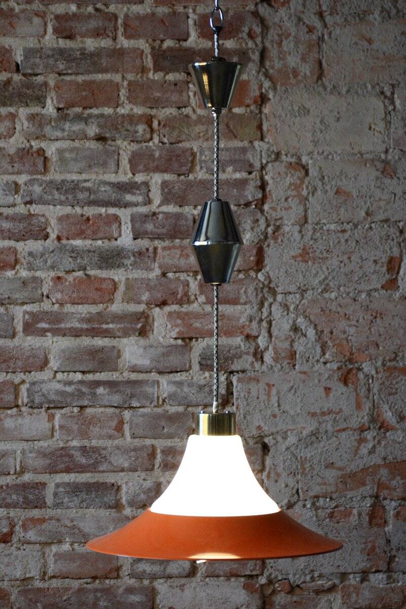 Mid-Century Chandelier in Brass and Lacquered Steel, Czech, 1960s