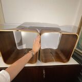 Pair of stools / side tables, rosewood aluminum, multi-plex wood