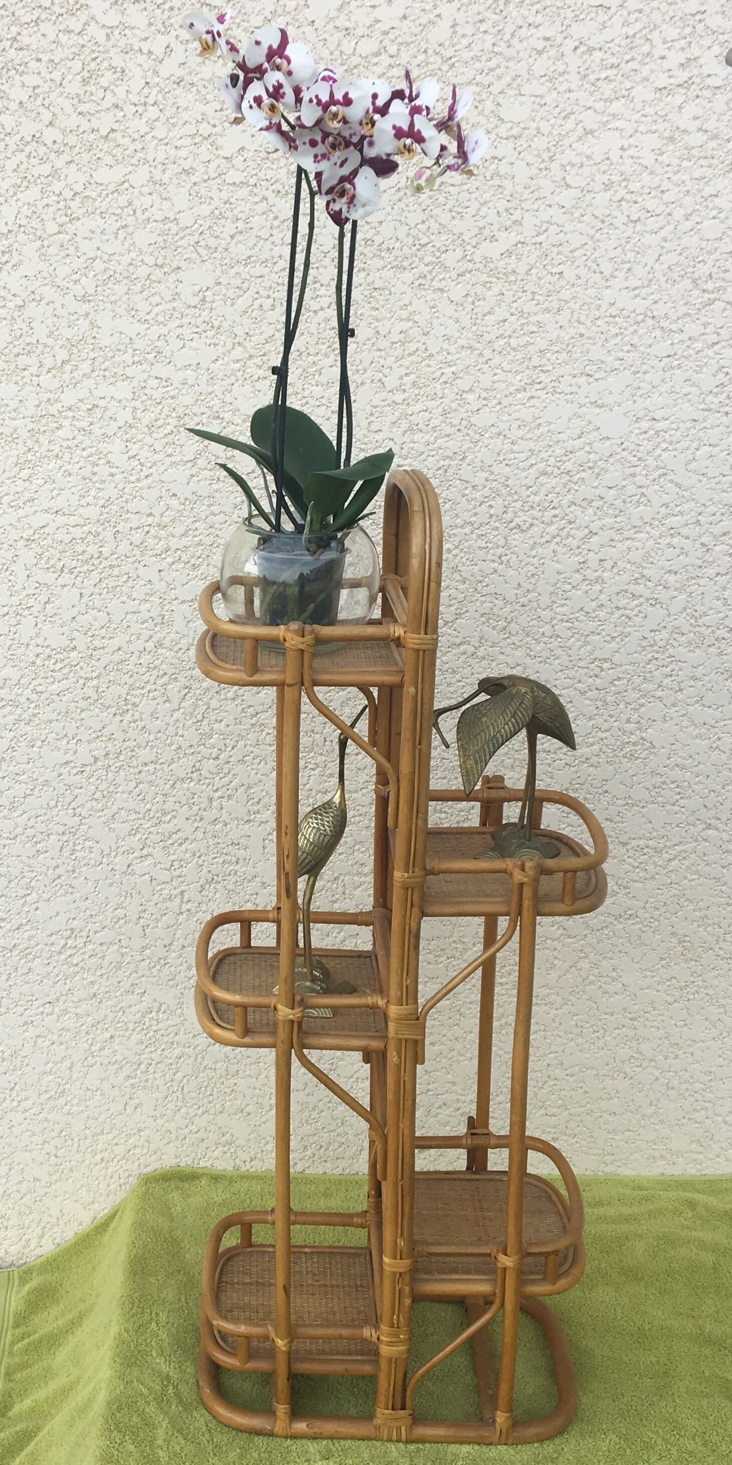 Rattan and bamboo plant rack from the 70s