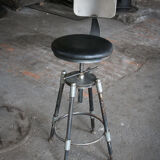 Vintage industrial metal & leather swivel bar stool