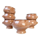 6 vintage lion head onion soup bowls – speckled beige stoneware