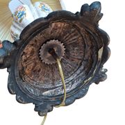 Lampada da Tavolo Vintage in Ceramica dipinta a mano e Velluto Bordeaux