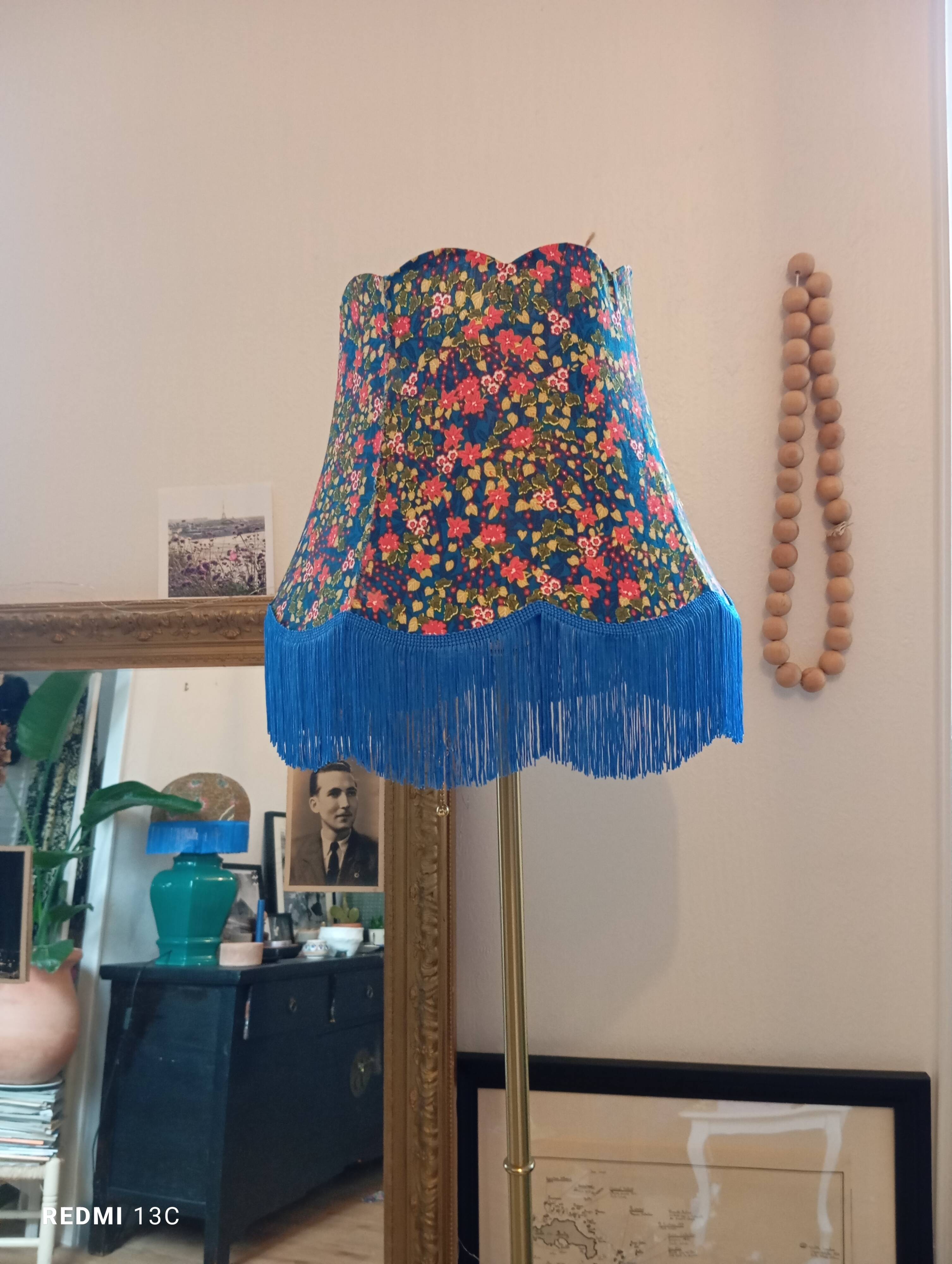 Retro lampshade with Liberty fabric and Charleston fringes.
