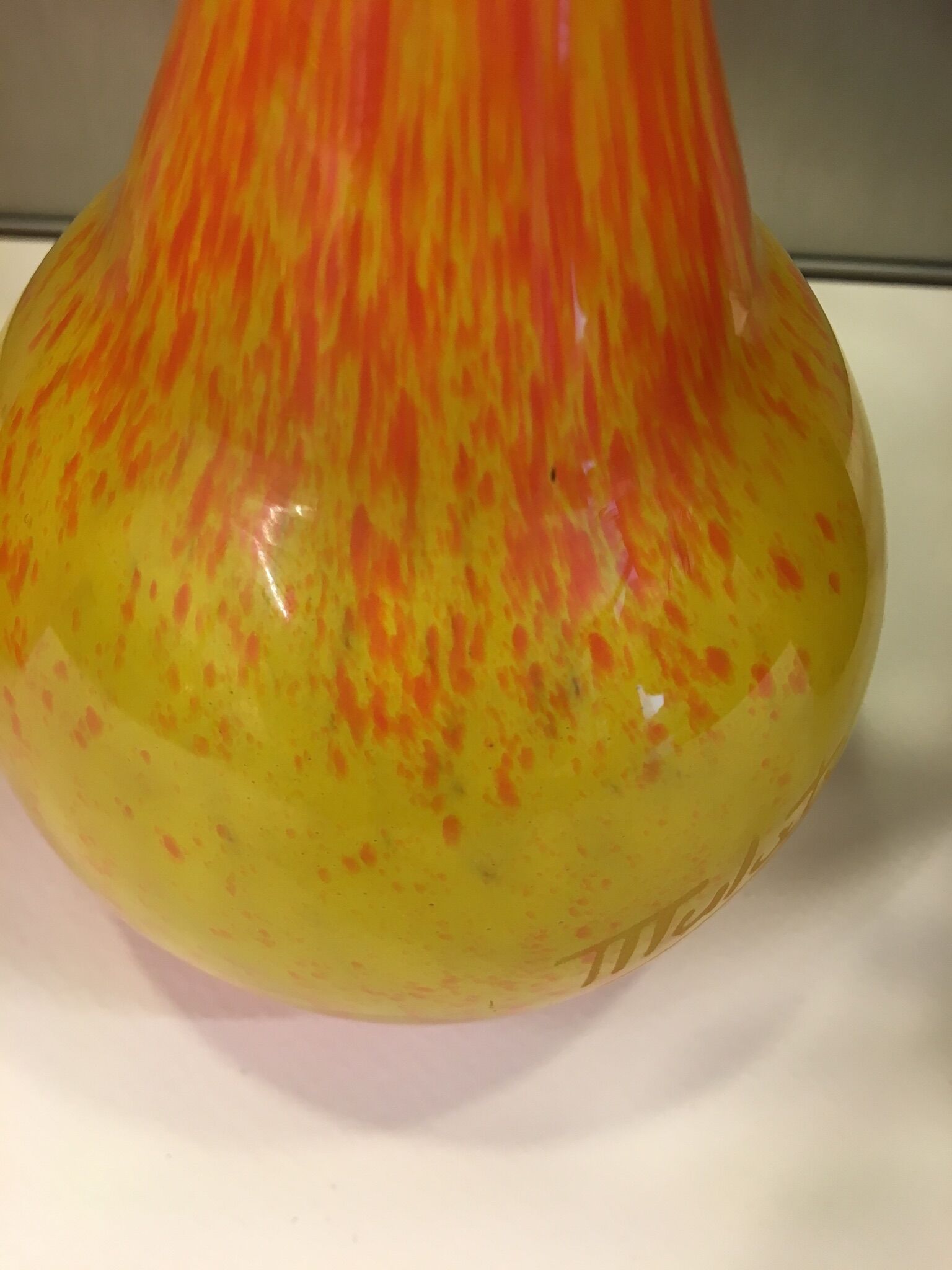 Vintage orange and yellow soliflore vase, signed