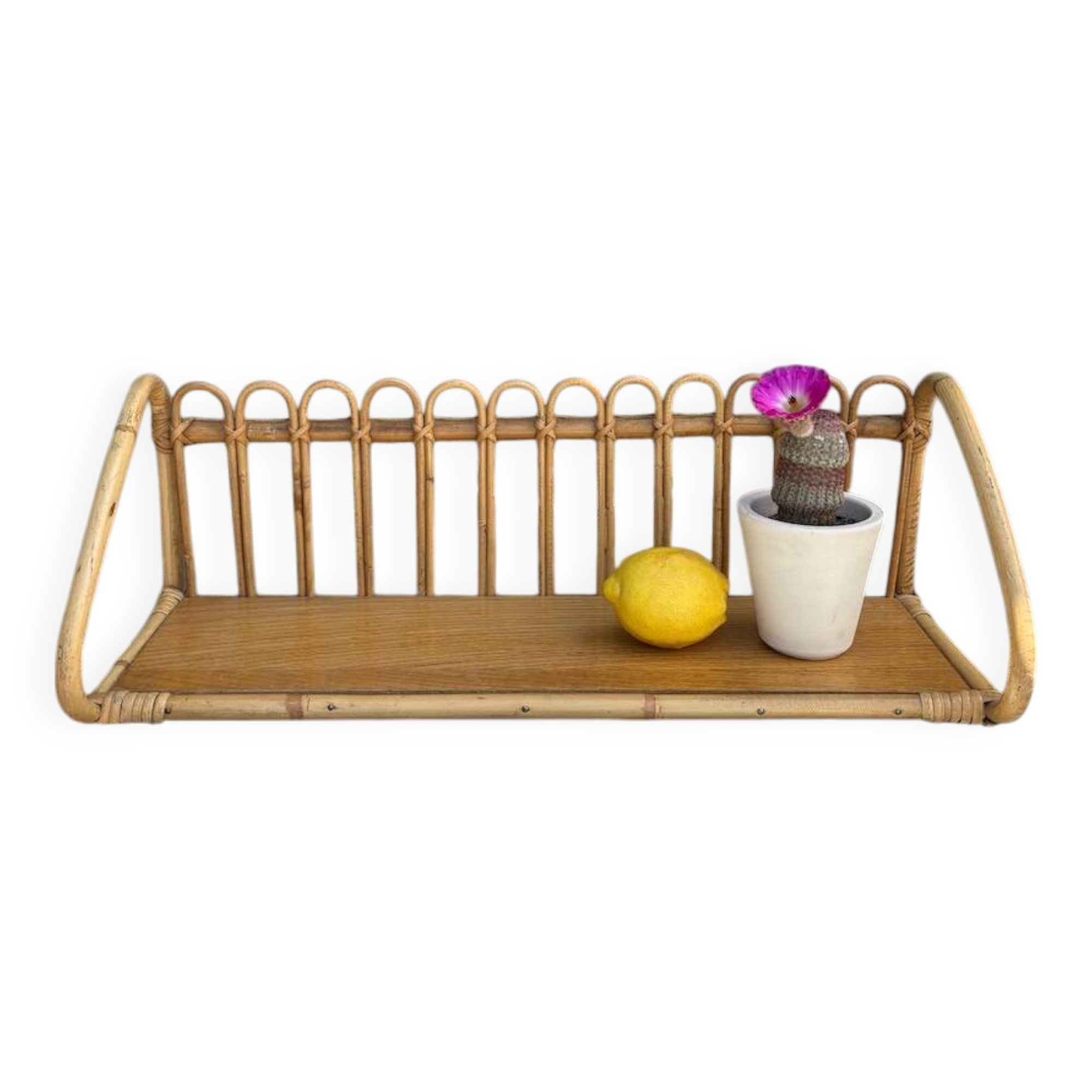 Superb and rare vintage rattan shelf.