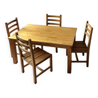 Pine table and 4 matching chairs