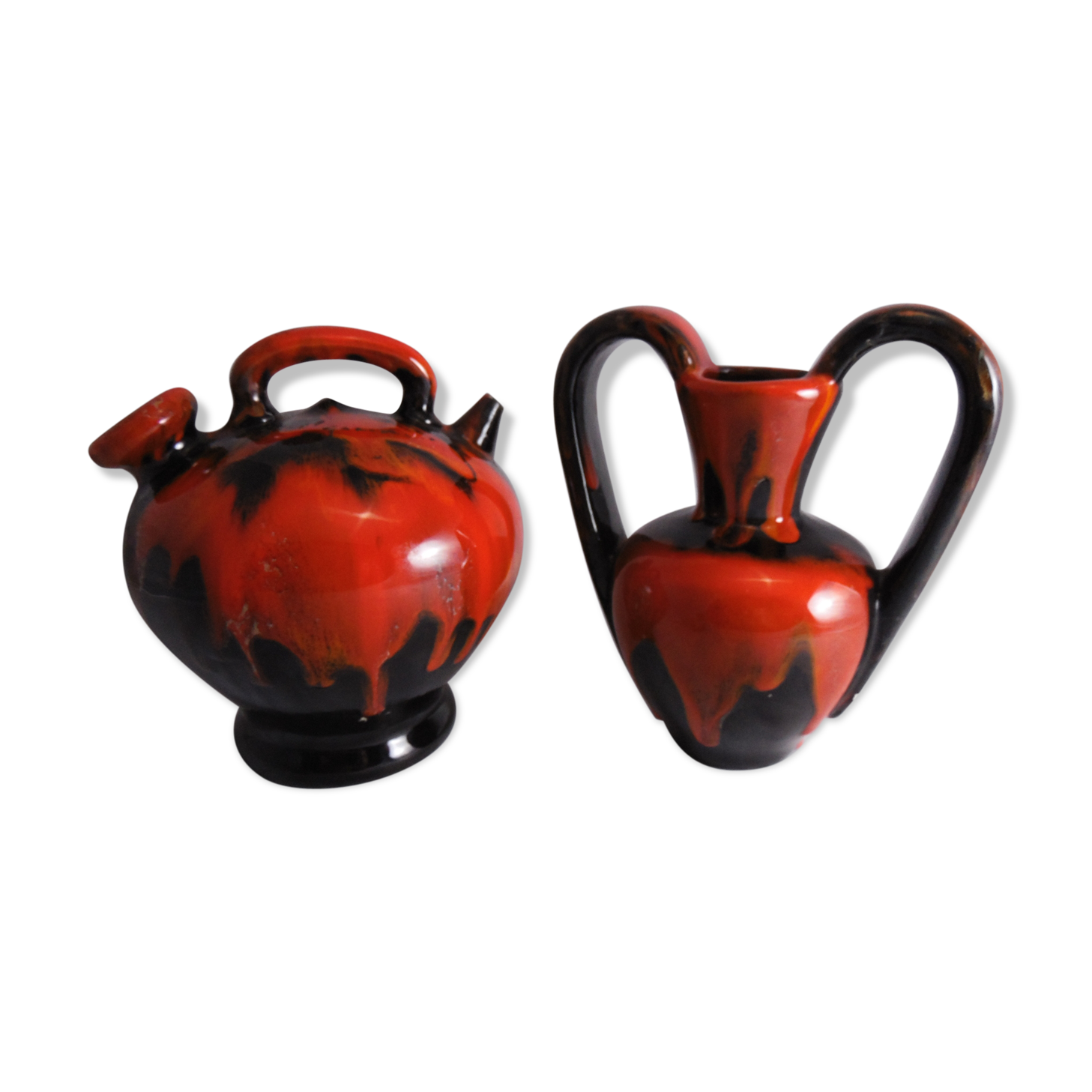 Vintage and gargoulette black and Red 70s vallauris Vallauris vase