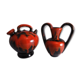 Vintage and gargoulette black and Red 70s vallauris Vallauris vase