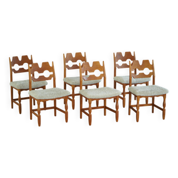 Set of 6 "Razorblade" chairs by Henning Kjærnulf in Oak and Lambswool, 1960s