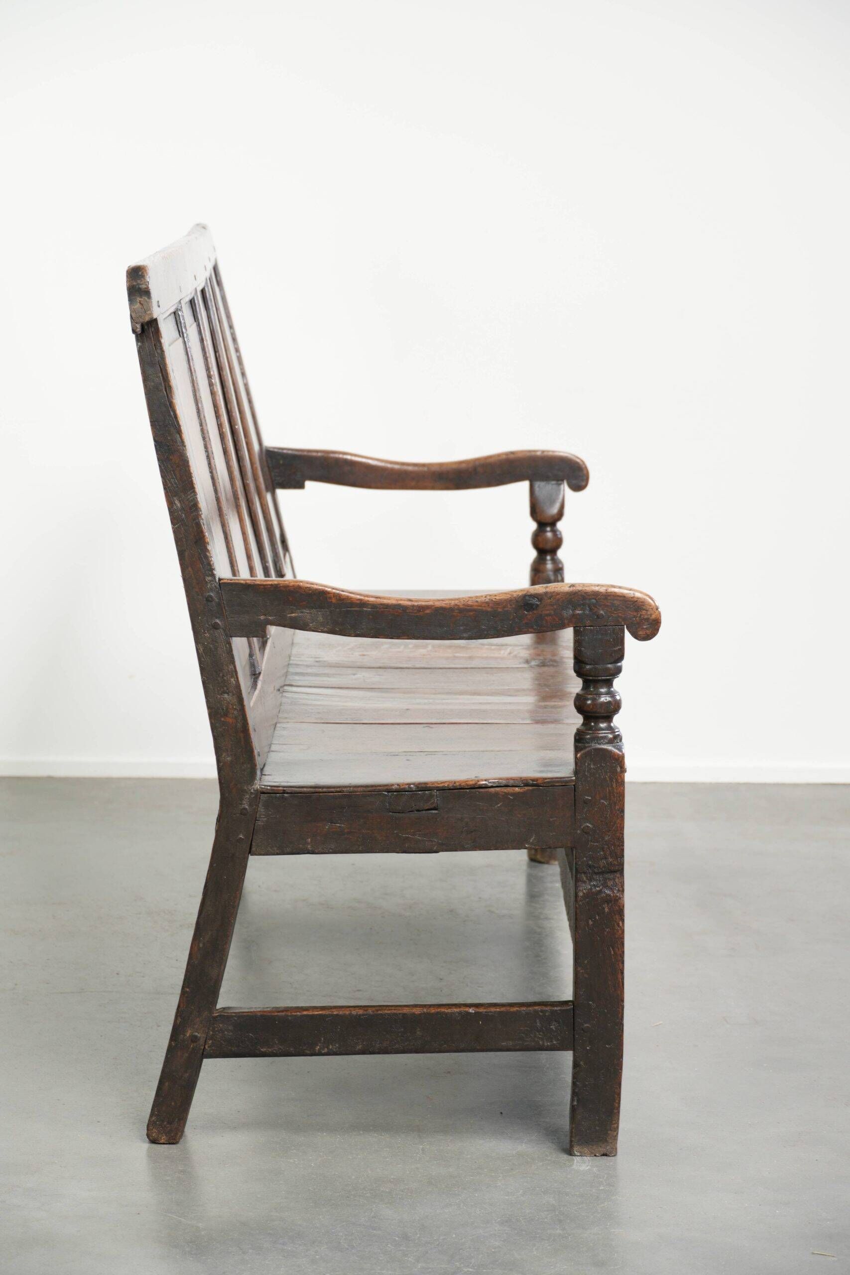 Antique English wooden bench / hall bench from the early 18th century