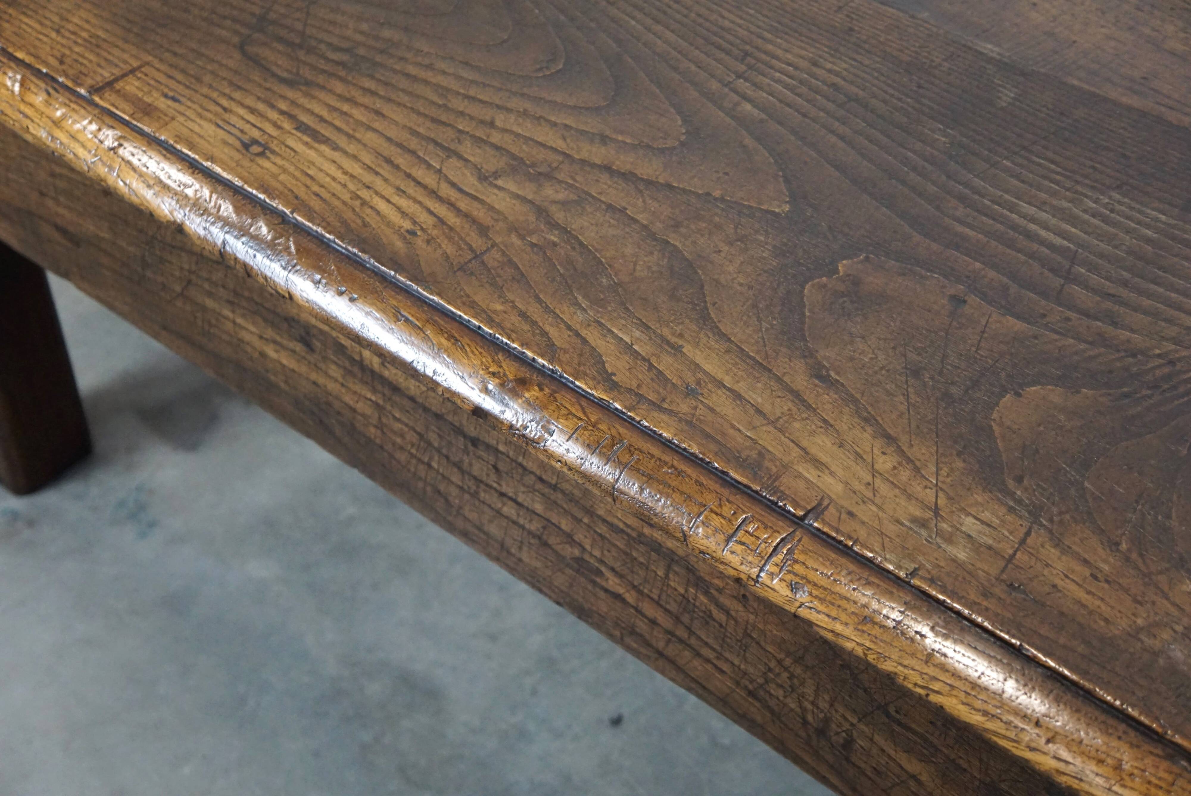 Large antique dark oak coffee table with one drawer