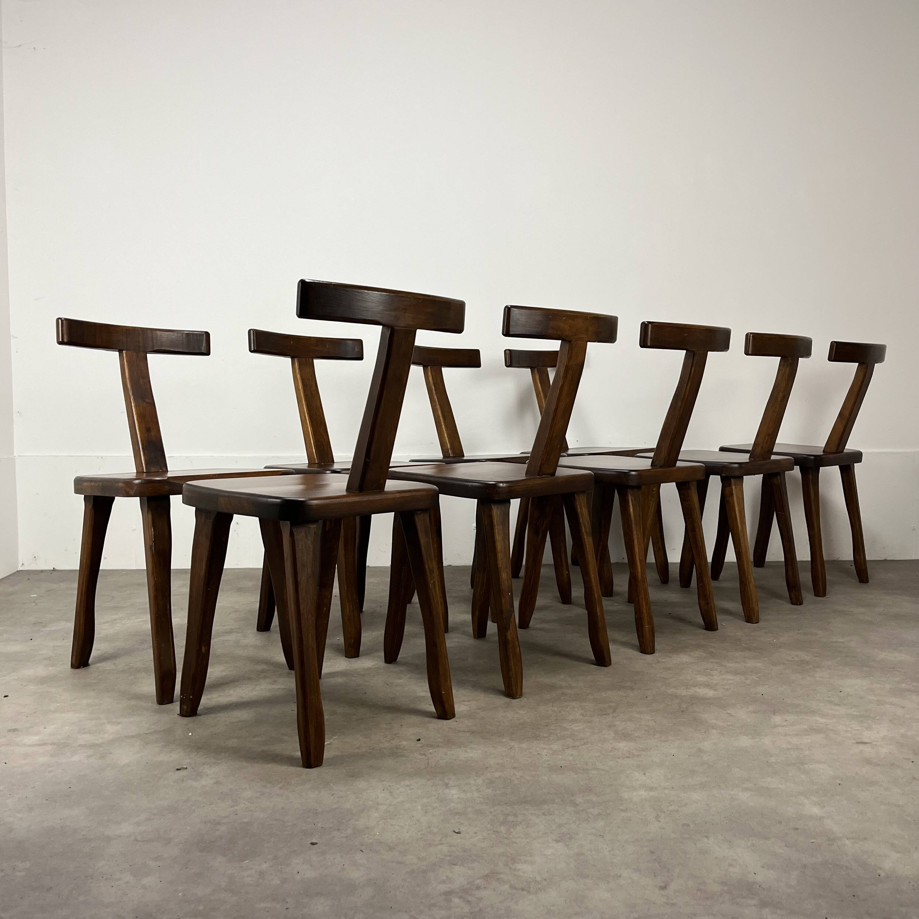 9 brutalist T chairs by Aranjou, Olavi Hänninen