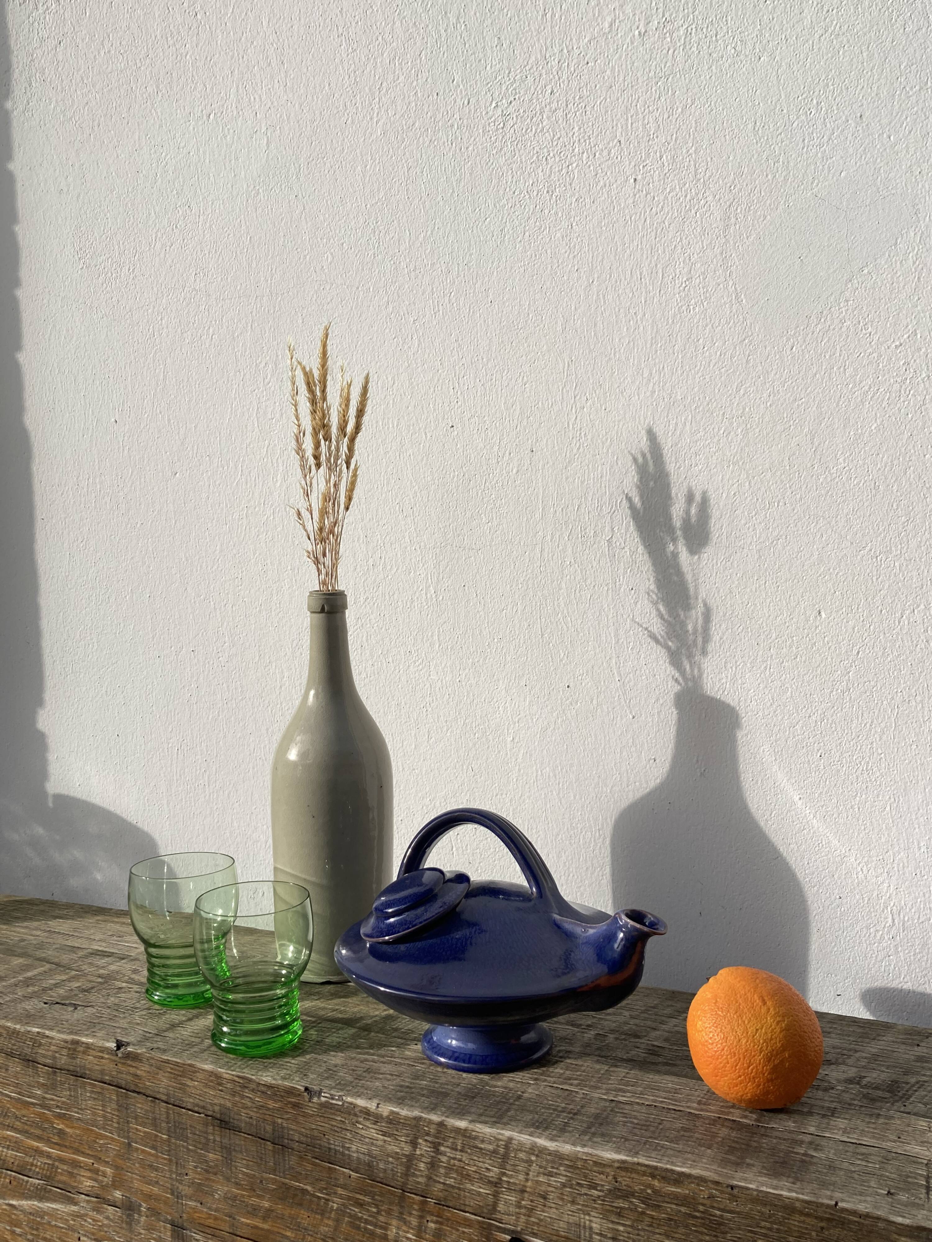 Organic teapot in blue ceramic