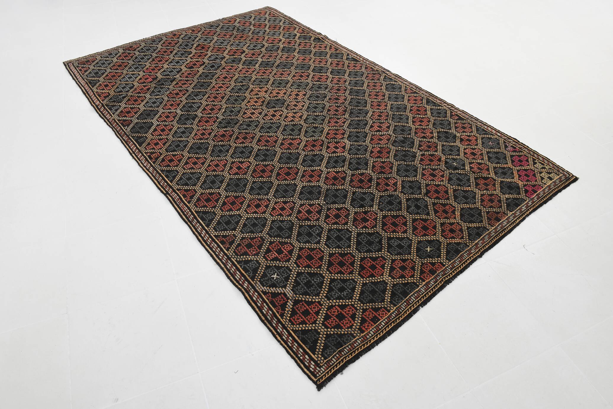 6x9 Pale Red & Yellow Geoemtric Kilim Rug, Handwoven Wool Antique Carpet