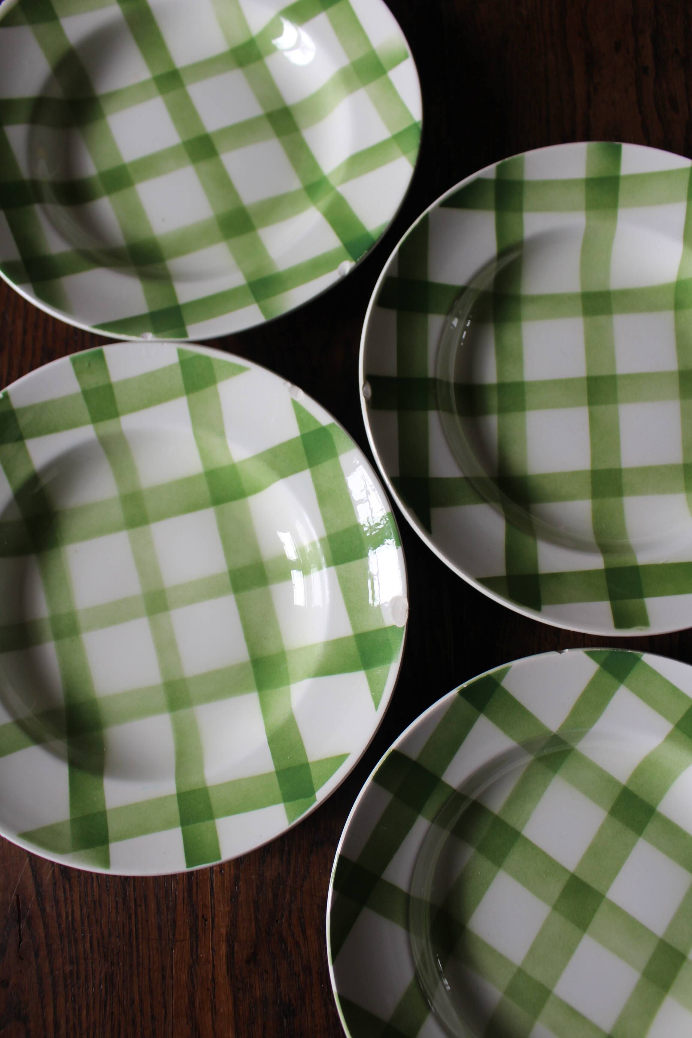 A set of 4 green Scottish soup plates Moulin des Loups Vintage