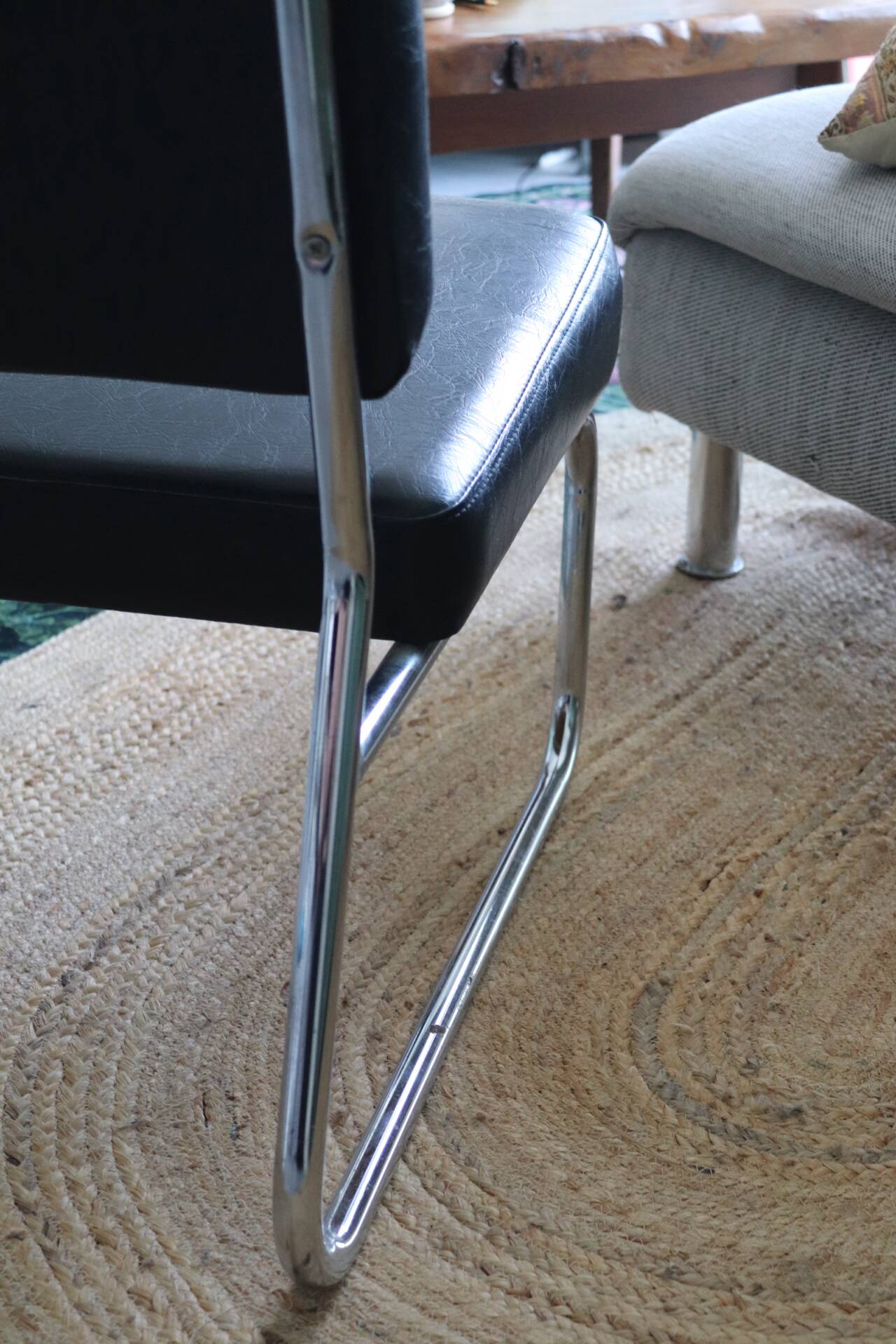 Vintage black tubular chrome armchair – 1970s