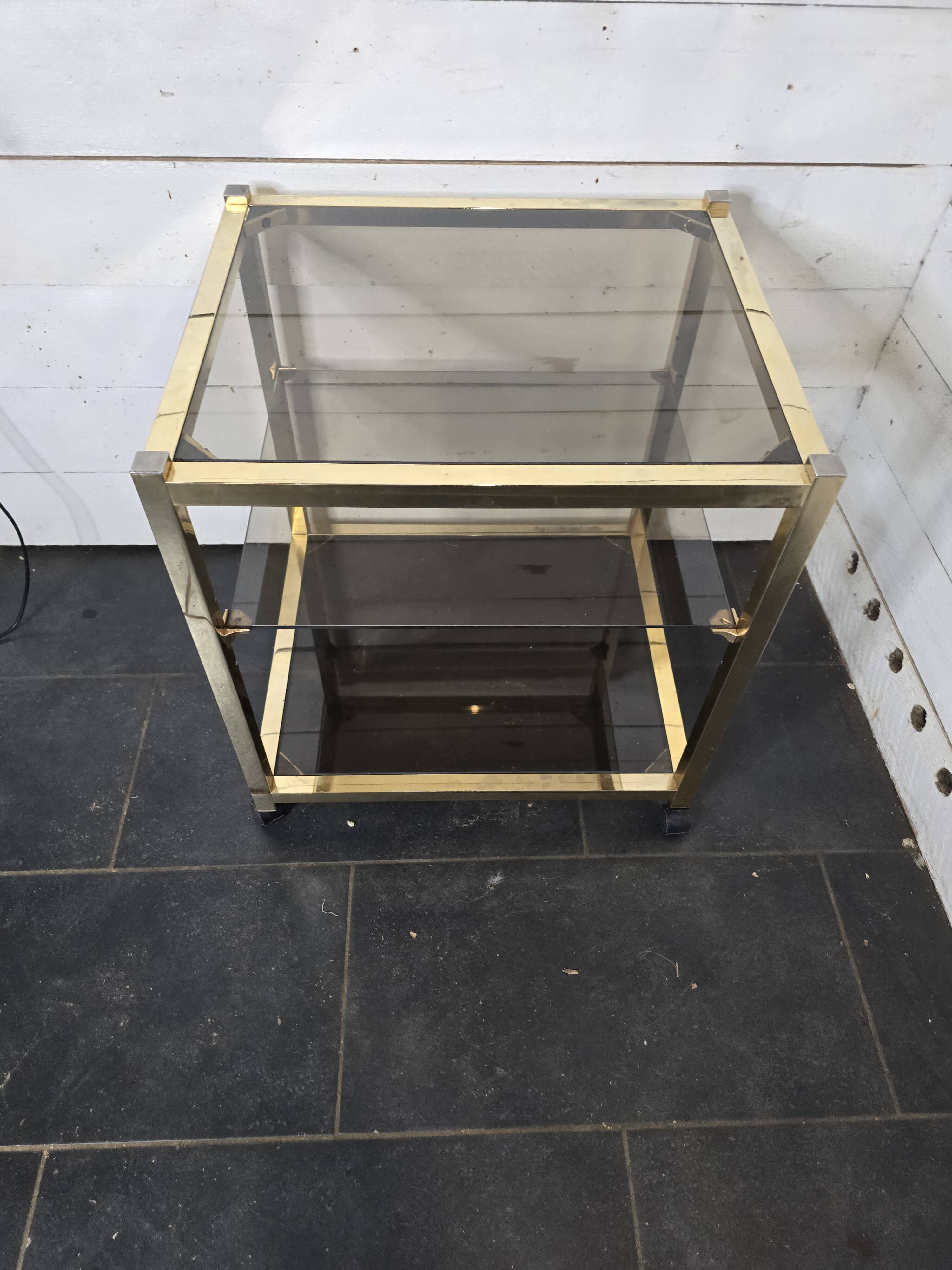Brass and smoked glass side table from the 70s