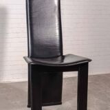 Cidue Style Black Sadle Leather High Back Italian Design Dining Chairs 70s