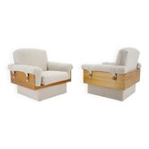 1970s pair of armchairs in boucle fabric, czechoslovakia