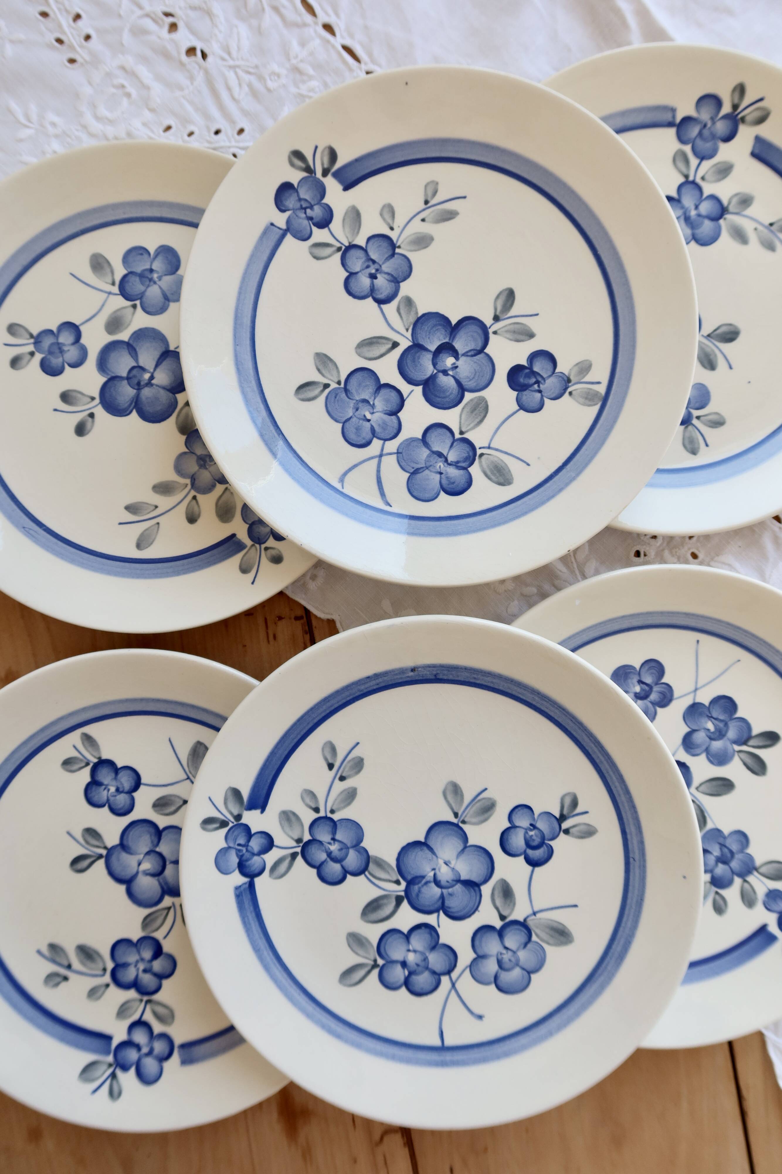 6 vintage dessert plates faience Gien model Nancay