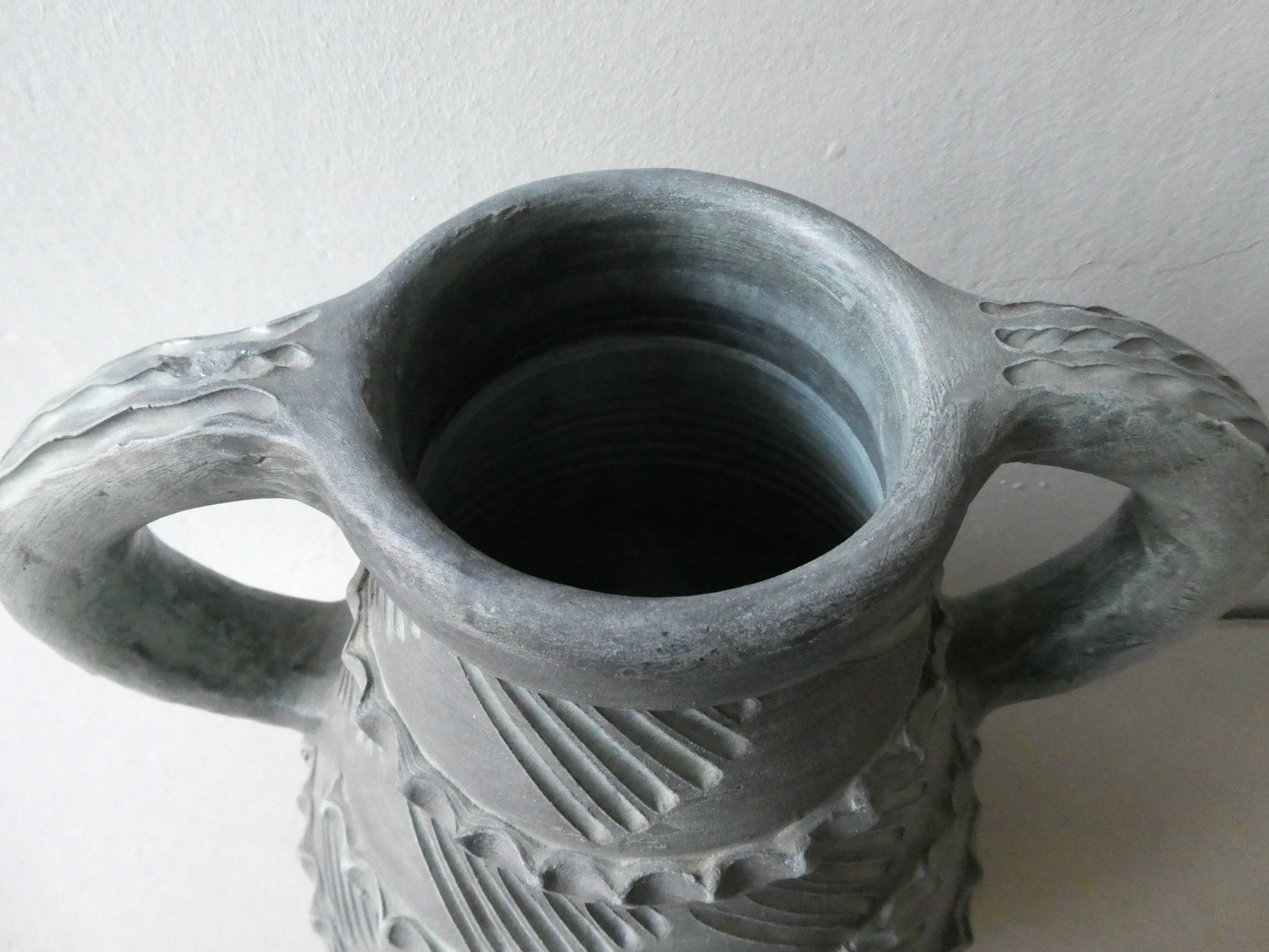 Patinated terracotta vase, brutalist style, Gerunda Spain, height 31 cm