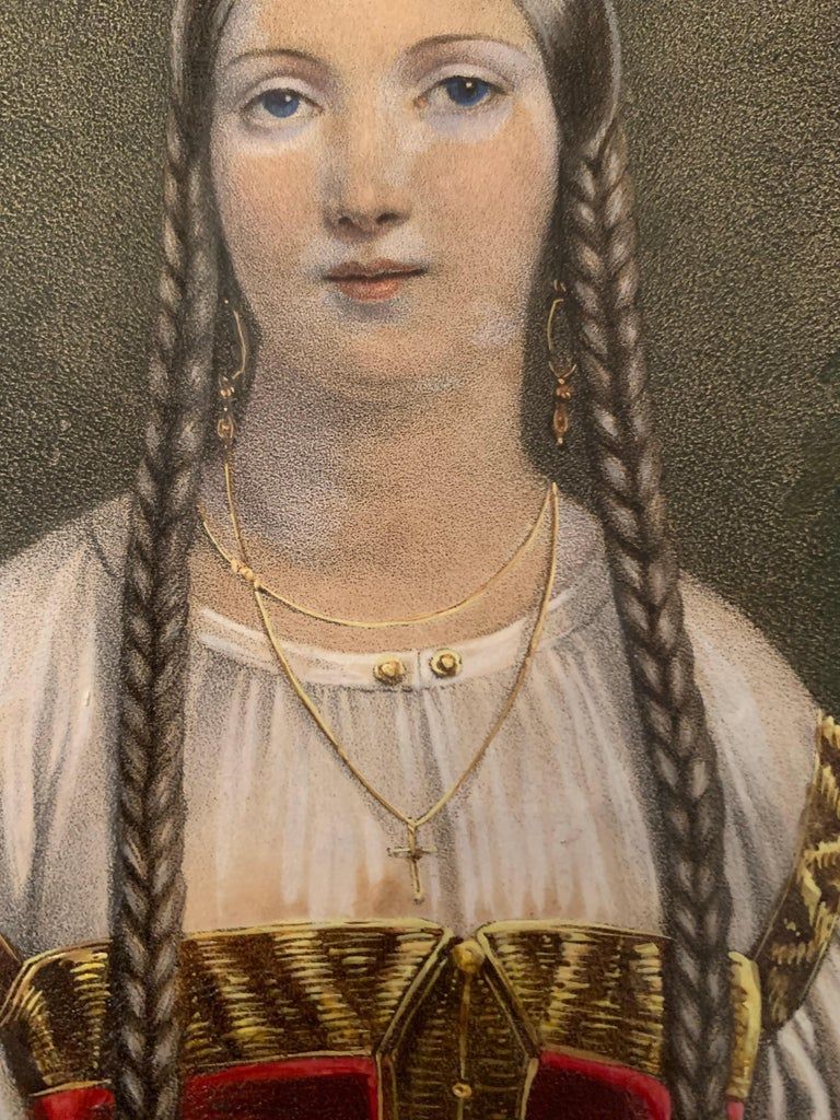 Portrait of a young Merovingian woman, enhanced engraving, nineteenth century