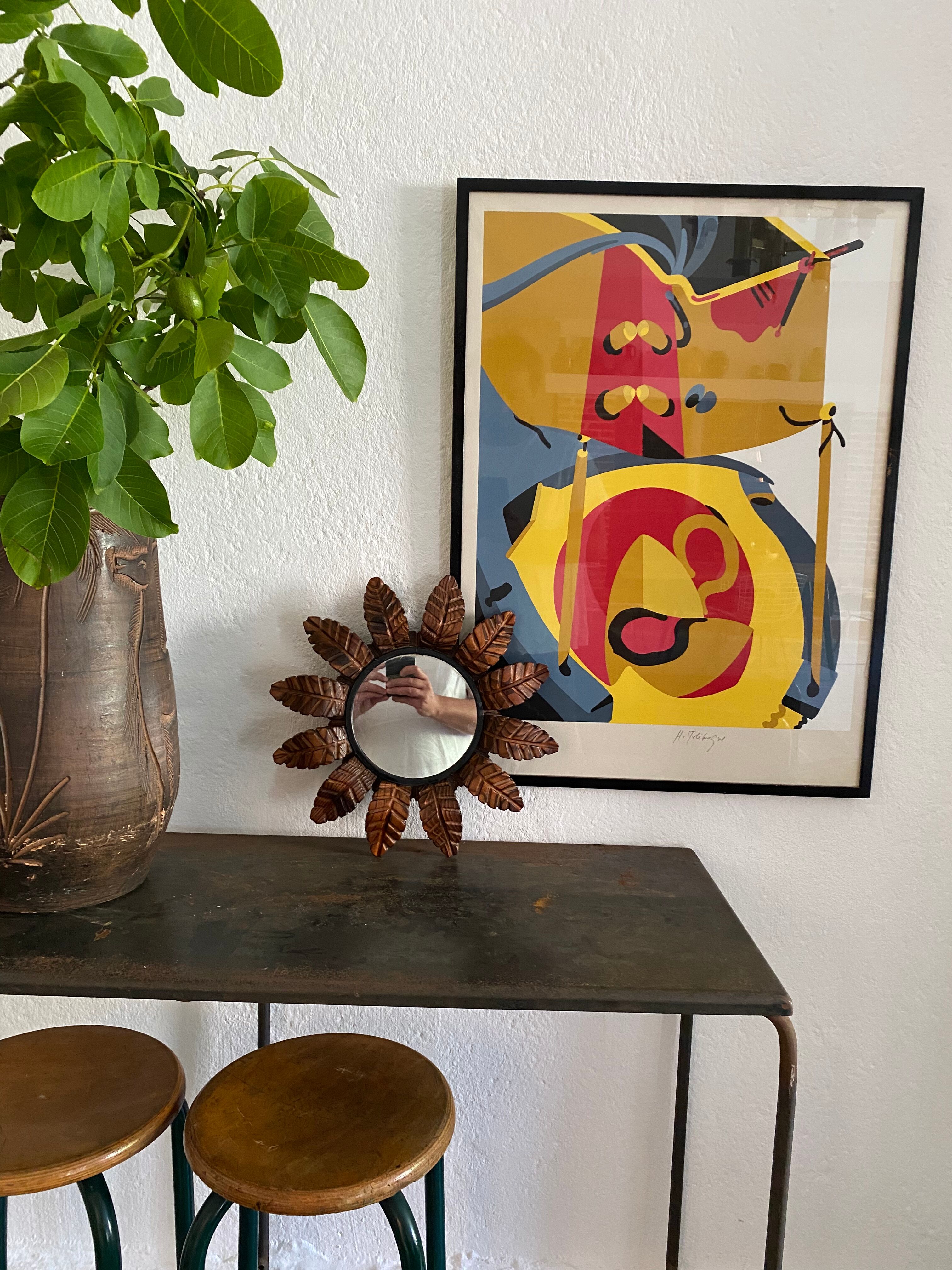 Miroir soleil bois sculpté vintage