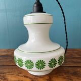 80s pendant light with white and green flower pattern