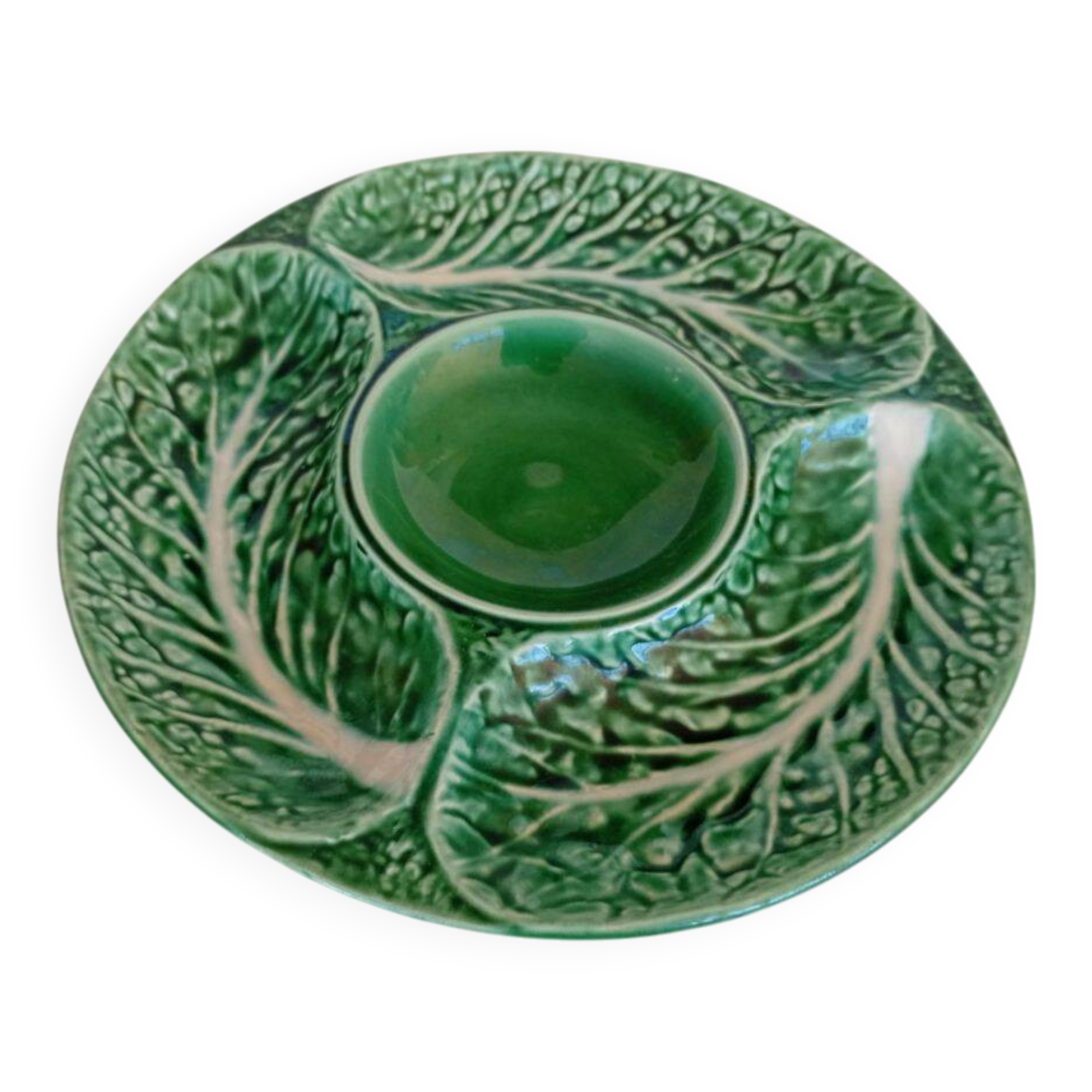 Appetizer Platter Majolica Green Ceramic Leaf Portuguese