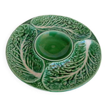 Appetizer Platter Majolica Green Ceramic Leaf Portuguese