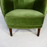 Fauteuil danois en velours vert, années 1950
