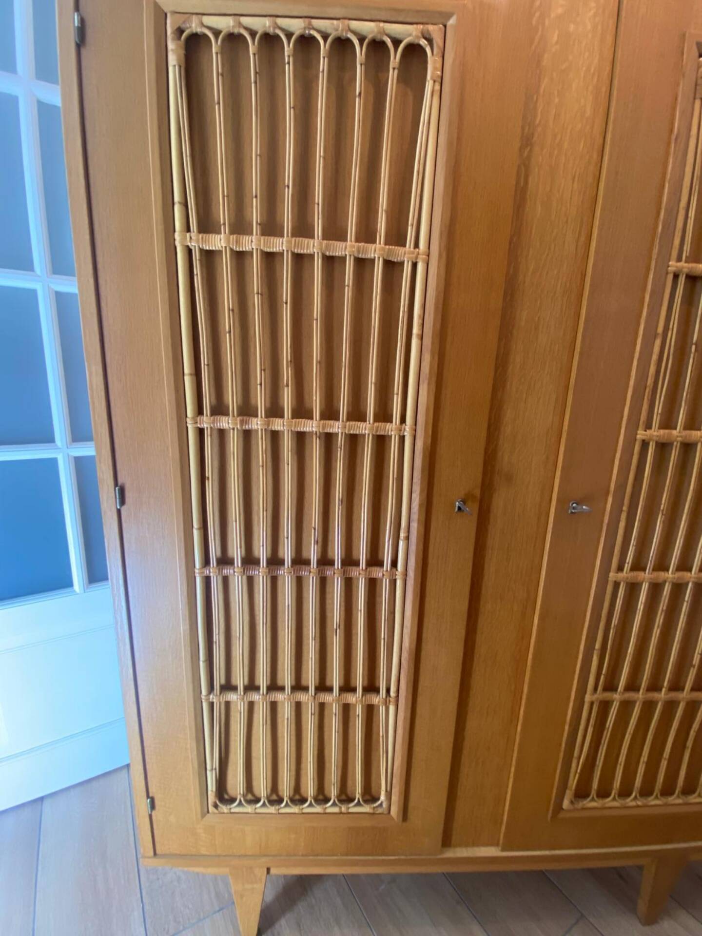 Armoire vintage bois/rotin années 50/60