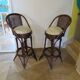 Set of 2 swivel bar stools / chairs - wood - cane - rattan - 80s