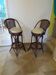 Set of 2 swivel bar stools / chairs - wood - cane - rattan - 80s