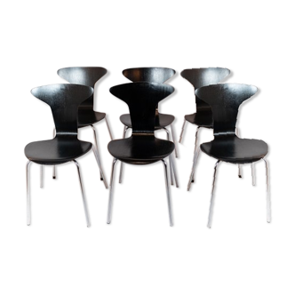 A set of 6 black Munkegaard designed by Arne Jacobsen in 1955.