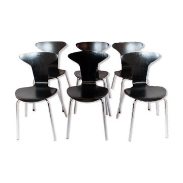 A set of 6 black Munkegaard designed by Arne Jacobsen in 1955.