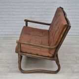 1970s, Scandinavian 2 seater sofa, original very good condition, bamboo, leather.