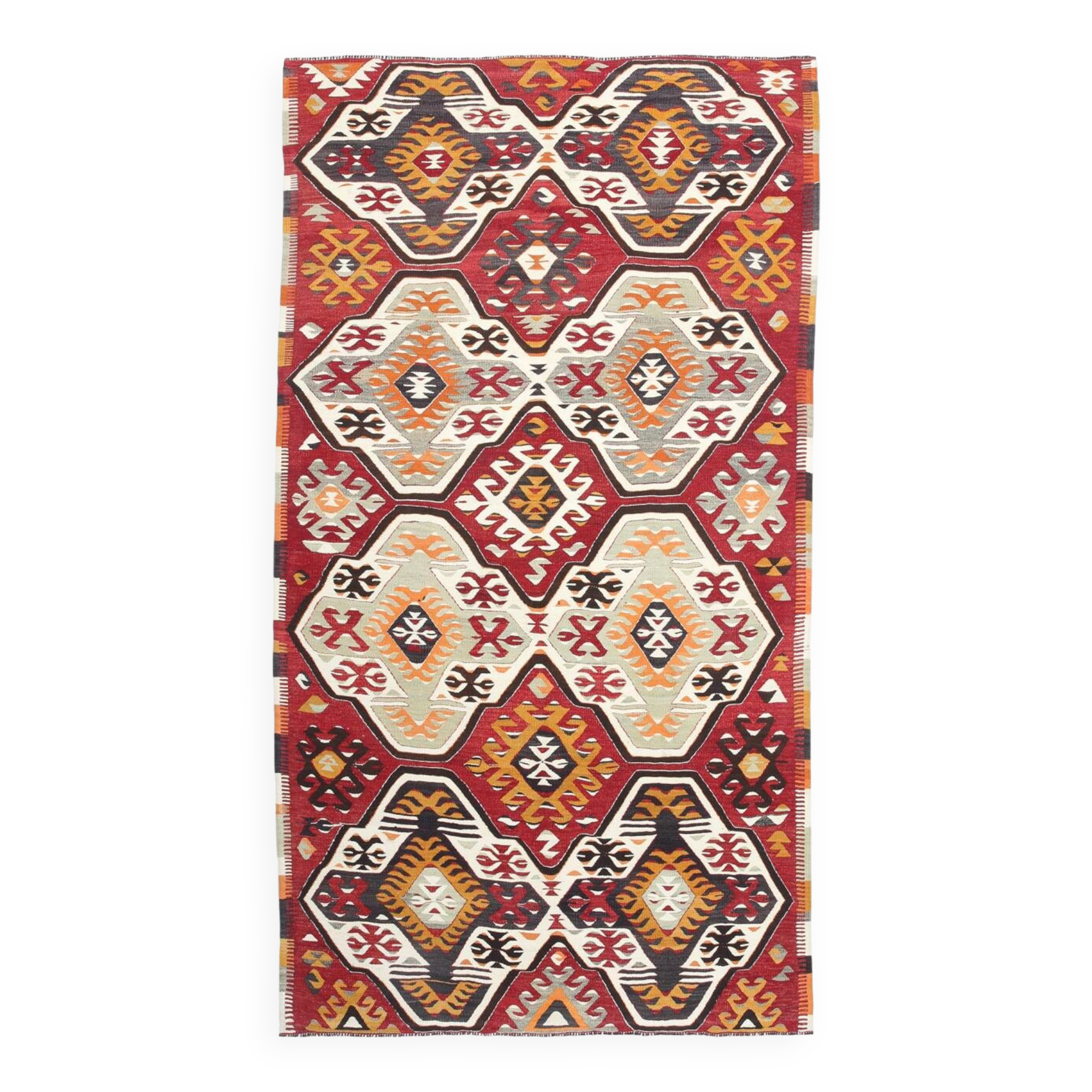 5x9 Faded Red Bohemian Kilim Rug, Wool Handknotted Rug, 148x259