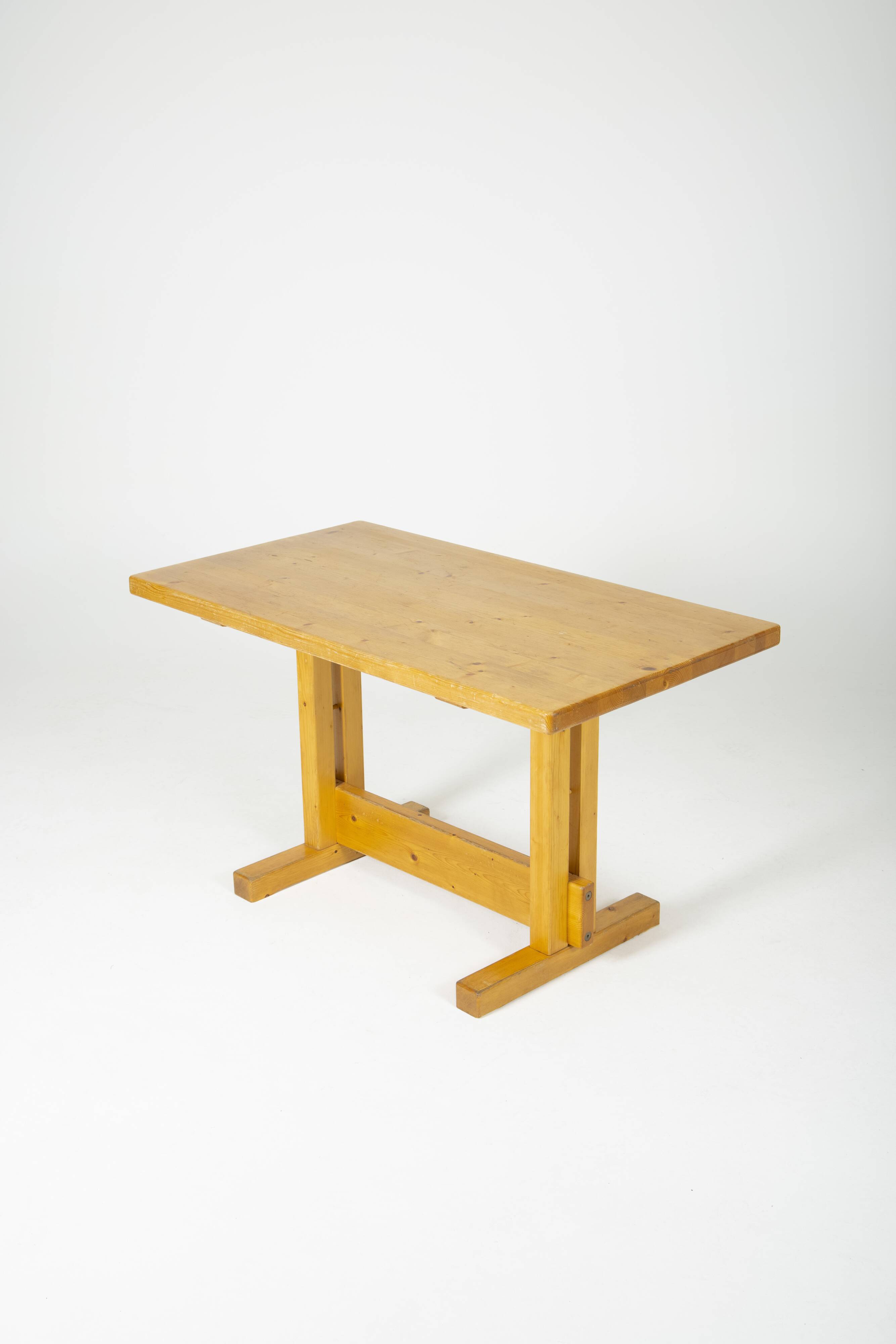Solid pine table by Charlotte Perriand for Les Arcs, 1970s
