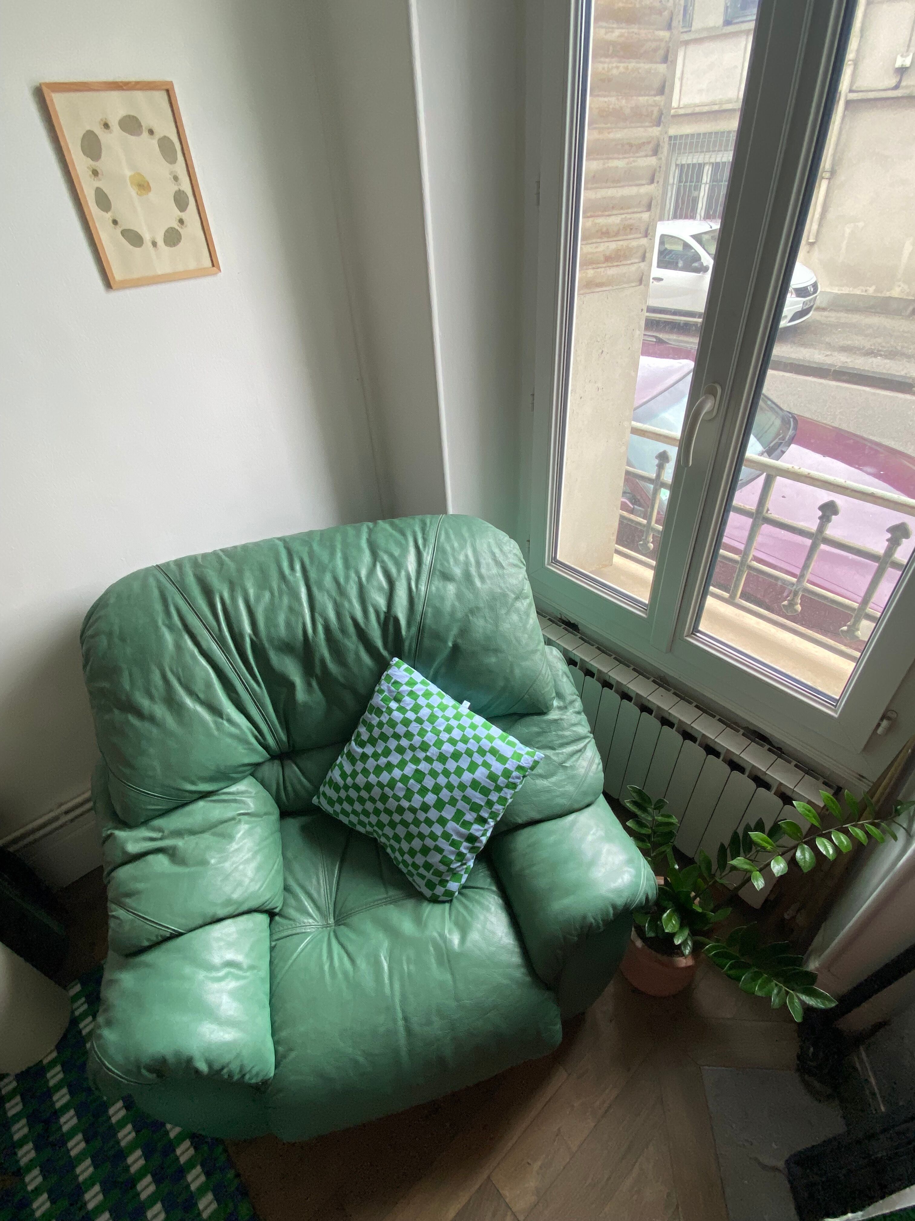 New armchair in vintage green leather