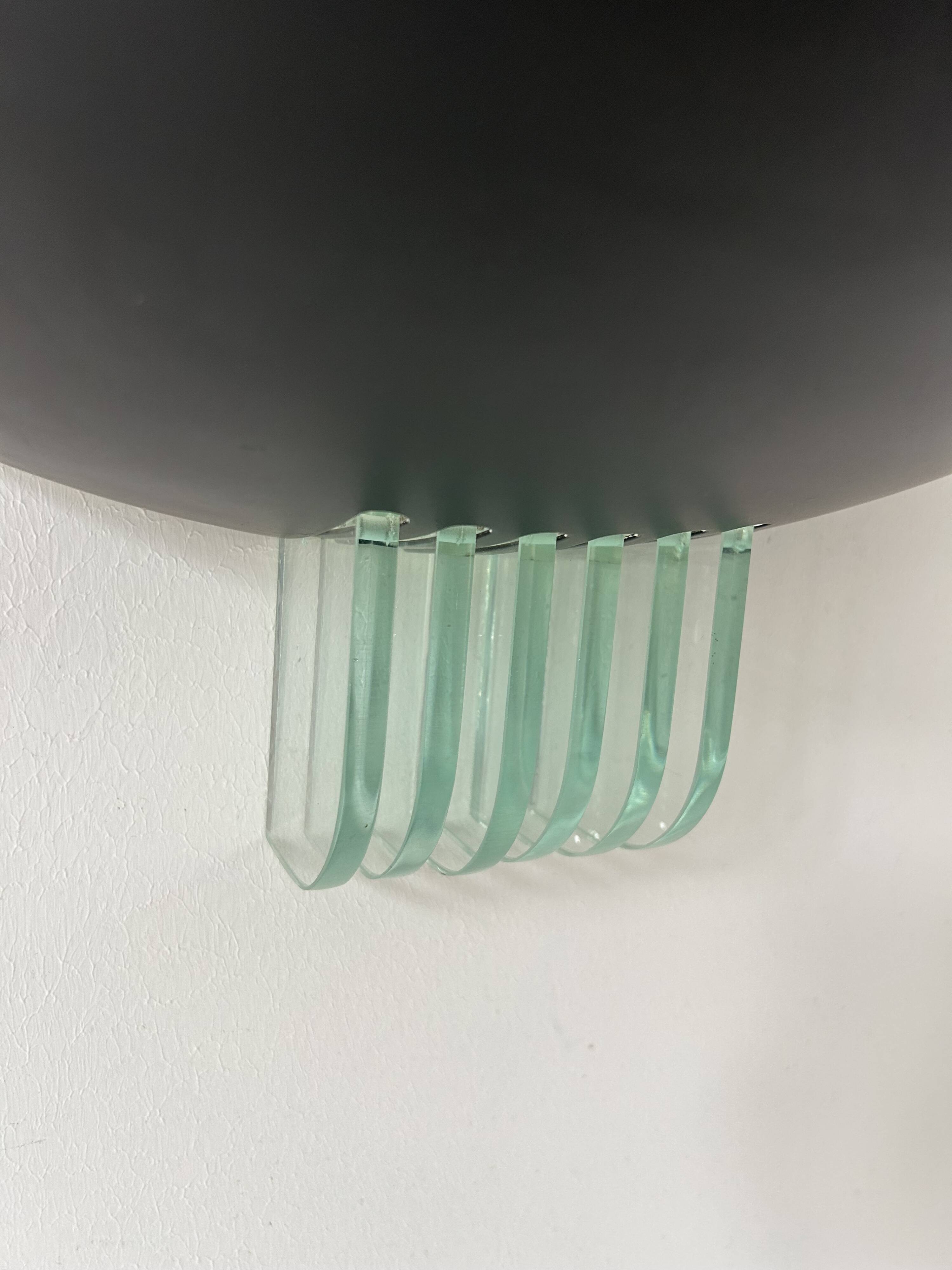 Pair of vintage post-modernist wall lights, black metal and glass, France 1980