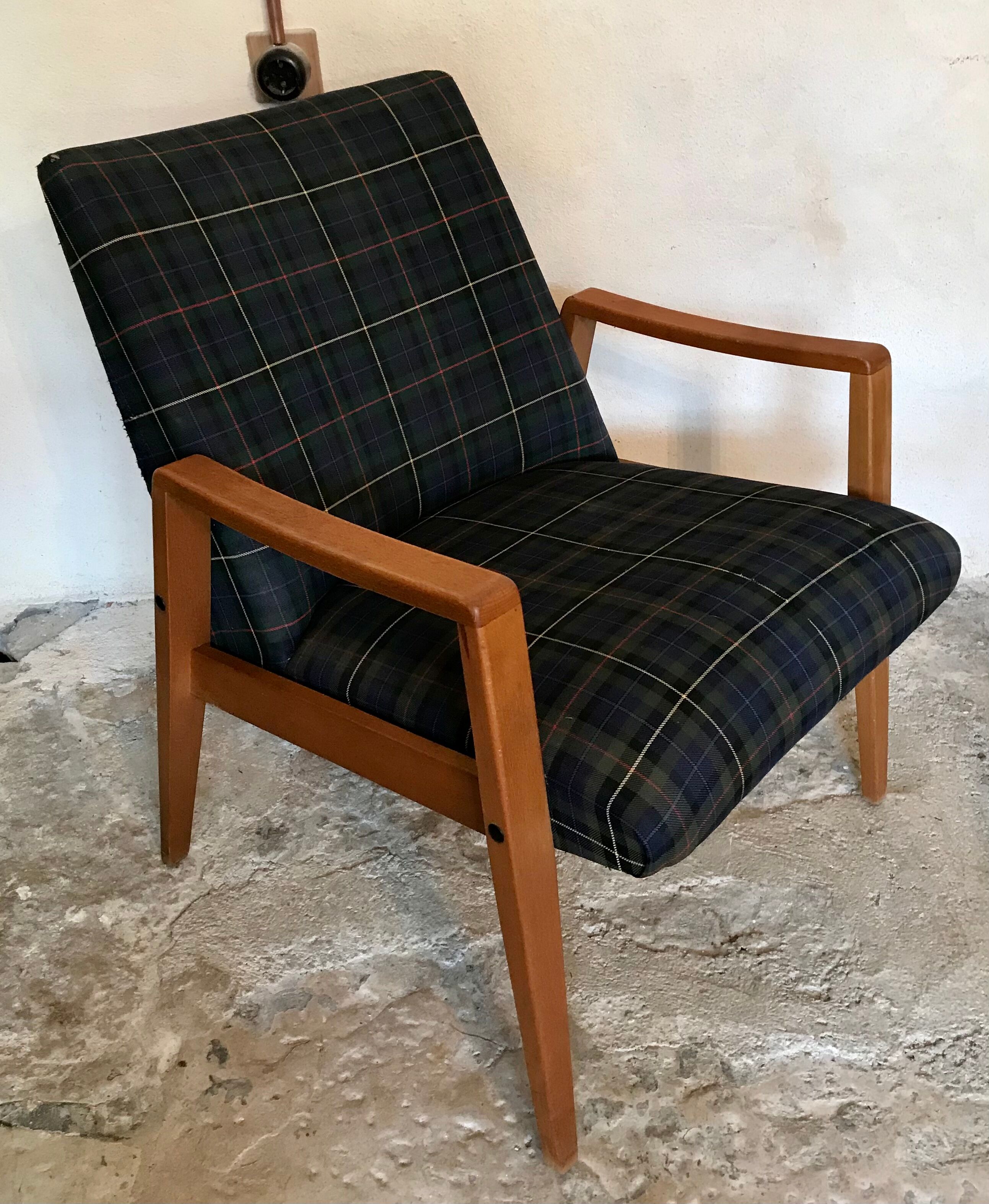 Vintage armchair 1960's Scandinavian style and Scottish fabric