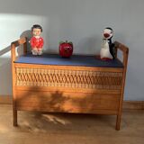 Vintage wooden and rattan toy chest